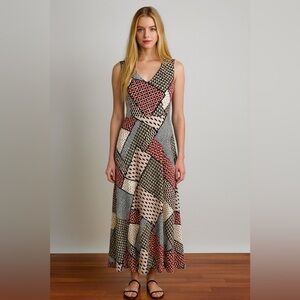 ANONYME  Designers - Geo Patch Print Dress. V-neck. Large